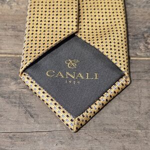 NEW Canali 100% Silk Necktie Made In Italy Gold Geometric Pattern